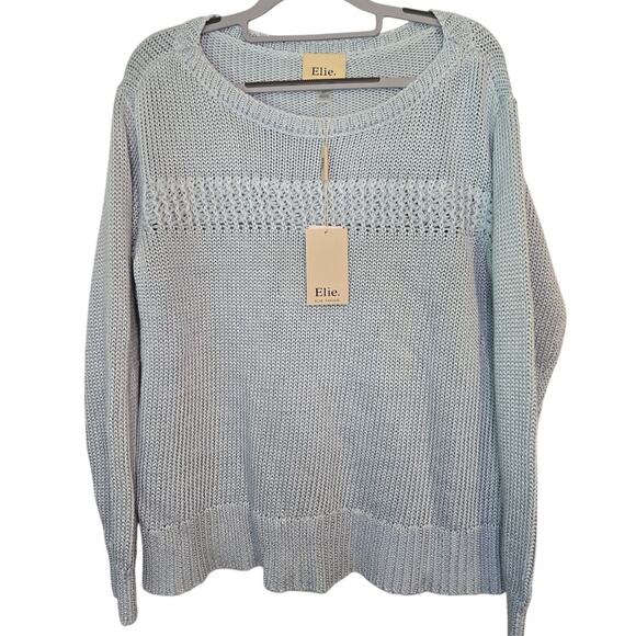NWT ELIE TAHARI Cotton Rayon Knit Pullover Sweater Small Ice Blue Soft Office - Picture 2 of 12